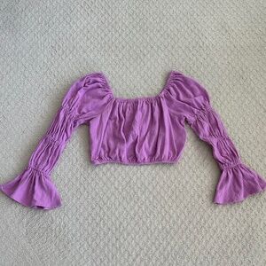 Free People Gathered Sleeve Peasant Crop Top Blouse Lilac XS Bohemian Festival